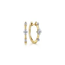 Lady's Yellow 14 Karat Contemporary Collection, 15Mm Diamond Station Huggie Hoop Earrings With = 0.08Tw Round G/H Si2 Diamonds