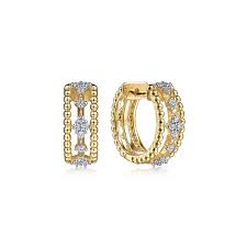 Lady's Yellow 14 Karat Bujukan Collection, Huggie Hoop Earrings With = 0.28Tw Round G/H Si2 Diamonds