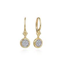Lady's Yellow 14 Karat Bujukan Collection, Cluster Lever Back Earrings With = 0.29Tw Round G/H Si2 Diamonds