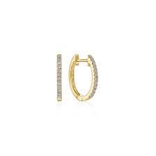 Lady's Yellow 14 Karat Lusso Collection, Classic 15Mm Pave' Huggies Earrings With = 0.18Tw Round G/H Si2 Diamonds