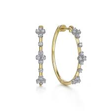 Lady's Yellow 14 Karat Contemporary Collection, Prong Set 30Mm Round Classic Hoop Earrings With = 0.50Tw Round G/H Si2 Diamonds
