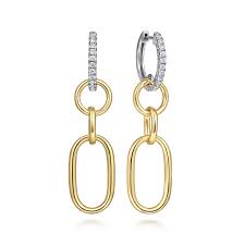 Lady's Tt 14 Karat Contemporary Collection, Hollow Tube Huggie Drop Earrings With = 0.35Tw Round G/H Si2 Diamonds