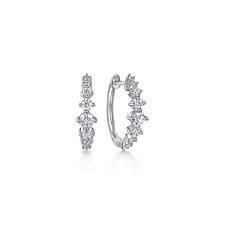 Lady's White 14 Karat Lusso Collection, Graduating Huggie Hoops Earrings With = 0.50Tw Round G/H Si2 Diamonds