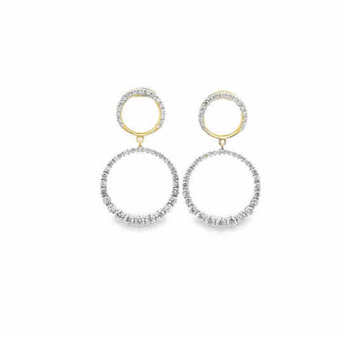 Lady's Yellow 14 Karat Graduating, Dangle Circles Earrings = 1.064tw Round G/H SI2 Diamonds Weight: 3.1