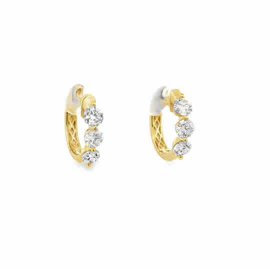 Lady's Yellow 14 Karat Single Prong, Hoop Earrings 6 = 0.97tw Round G/H SI2 Diamonds Weight: 3