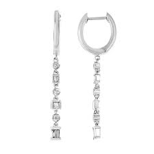Lady's White Sterling Silver Dangle Bezels Earrings With 0.25Tw Various Shapes H/I Si2 Diamonds