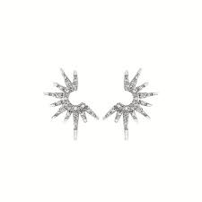 Lady's White Sterling Silver Sunshine Earrings With = 0.04Tw Round Diamonds