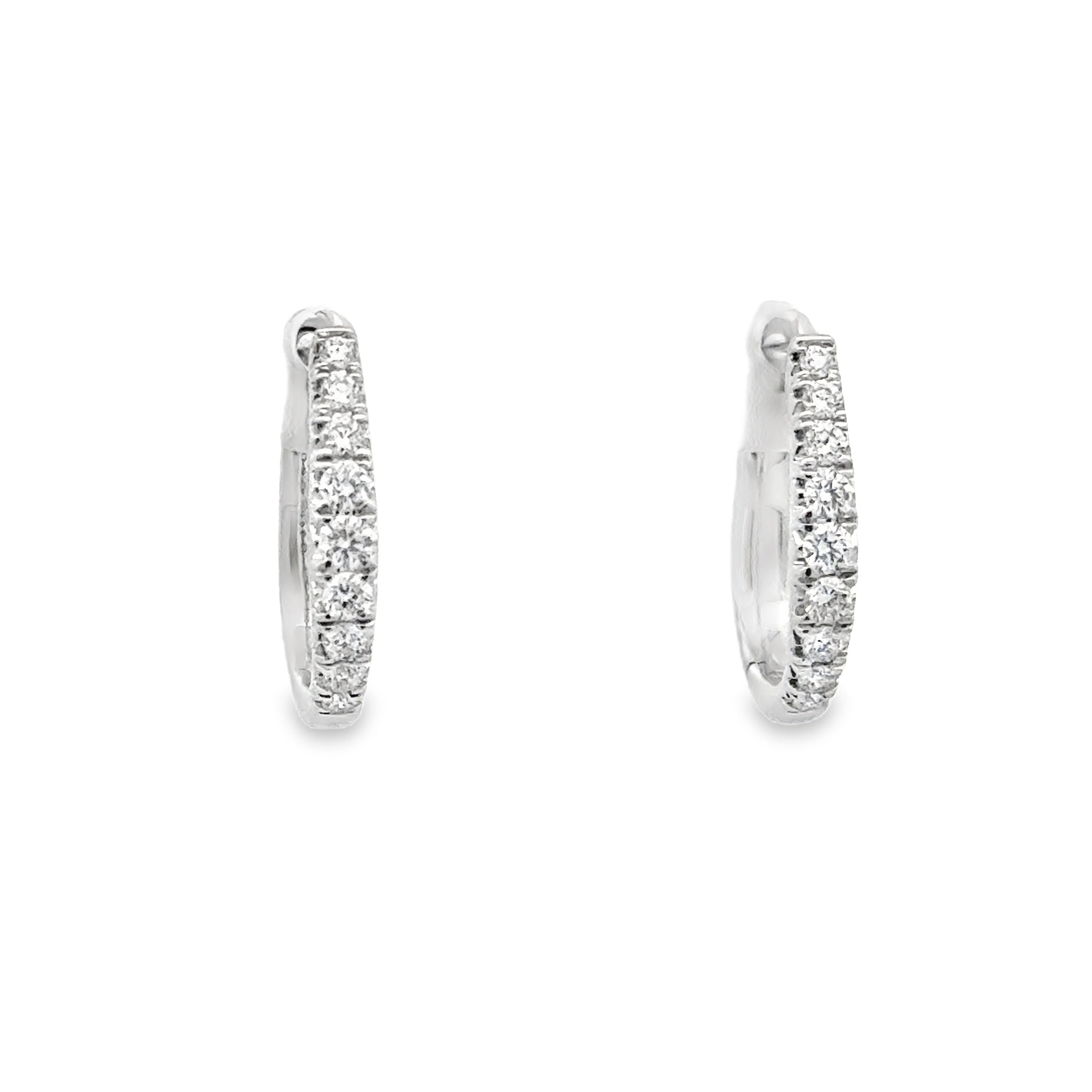 Lady's White 14 Karat "U" Huggie Hoop Earrings With = 0.25Tw Round G/H Si1 Diamonds