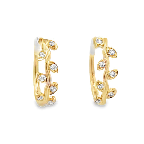 Lady's Yellow 14 Karat Vine Hoop Earrings With = 0.25Tw Round G/H Si1 Diamonds
