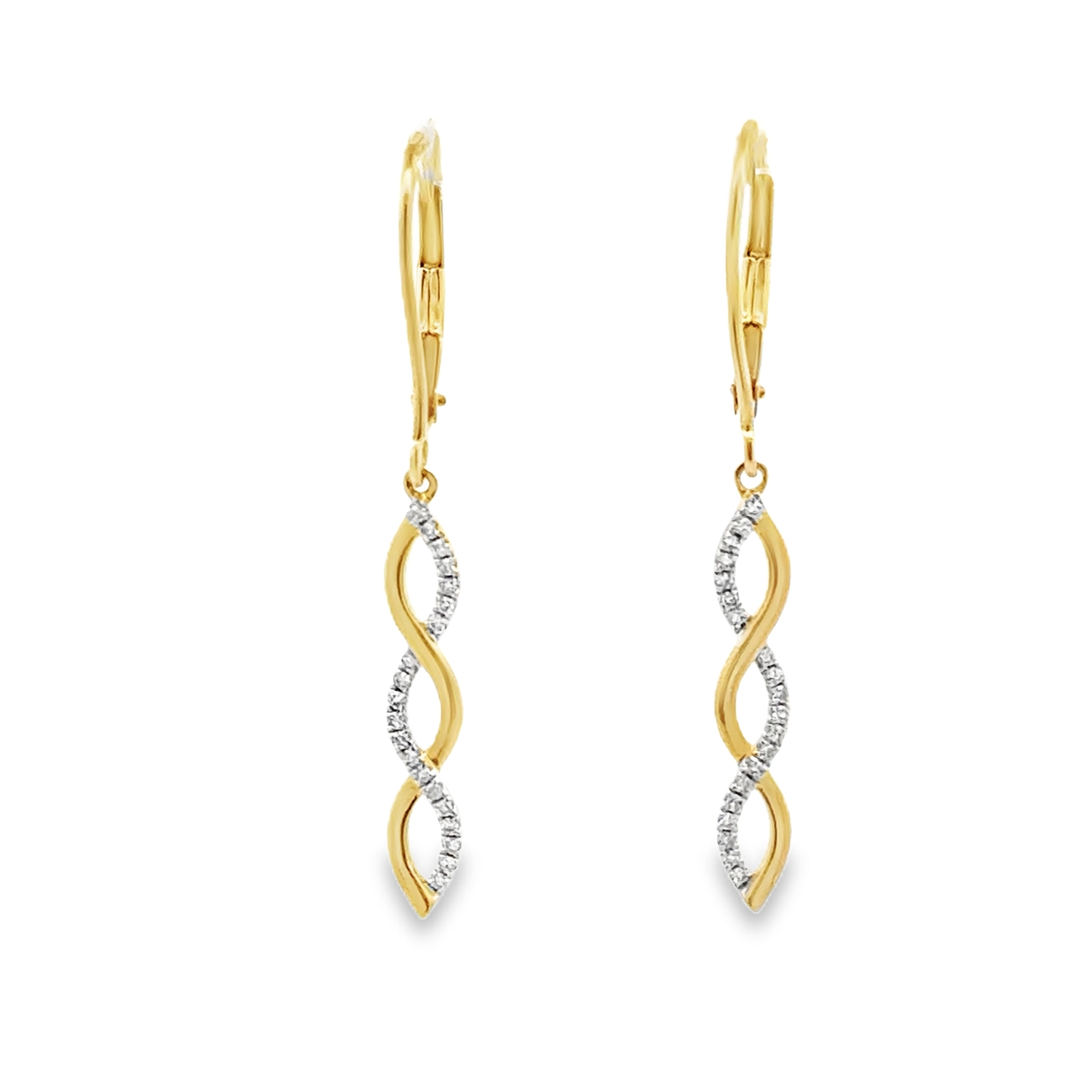 Lady's Yellow 10 Karat Twist Dangle Earrings = 0.14tw Round H/I I1 Diamonds