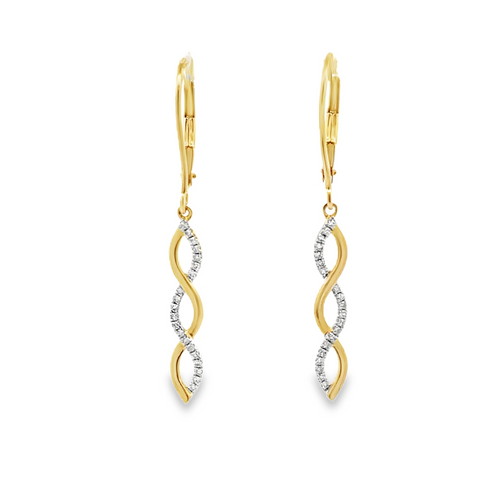 Lady's Yellow 10 Karat Twist Dangle Earrings = 0.14tw Round H/I I1 Diamonds