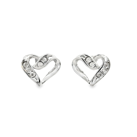 Lady's White Sterling Silver Heart Earrings = 0.02tw Round H/I I1 Diamonds