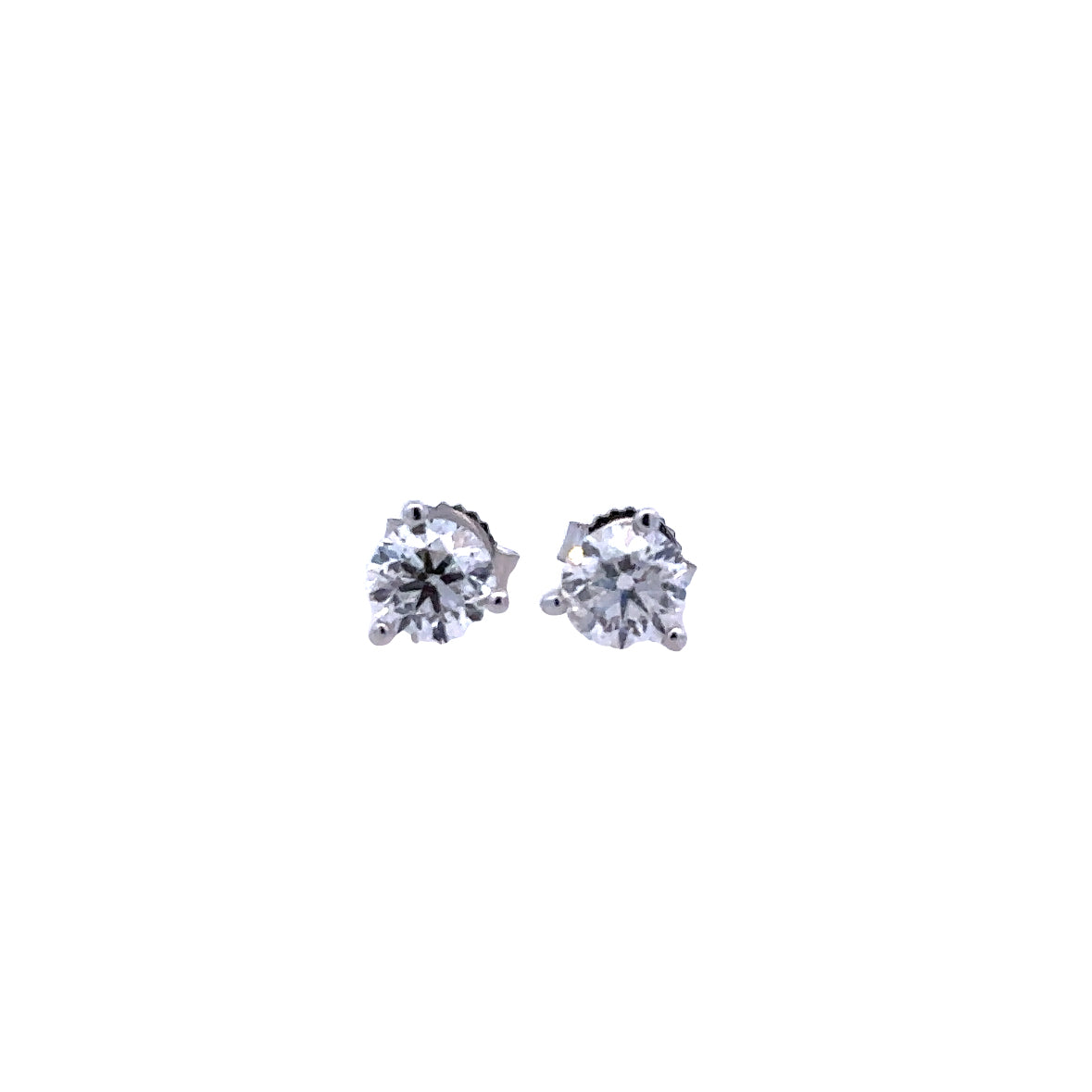 Lady's White 14 Karat Three Prong Studs Earrings With 2=1.00Tw Round G/H I1 Diamonds