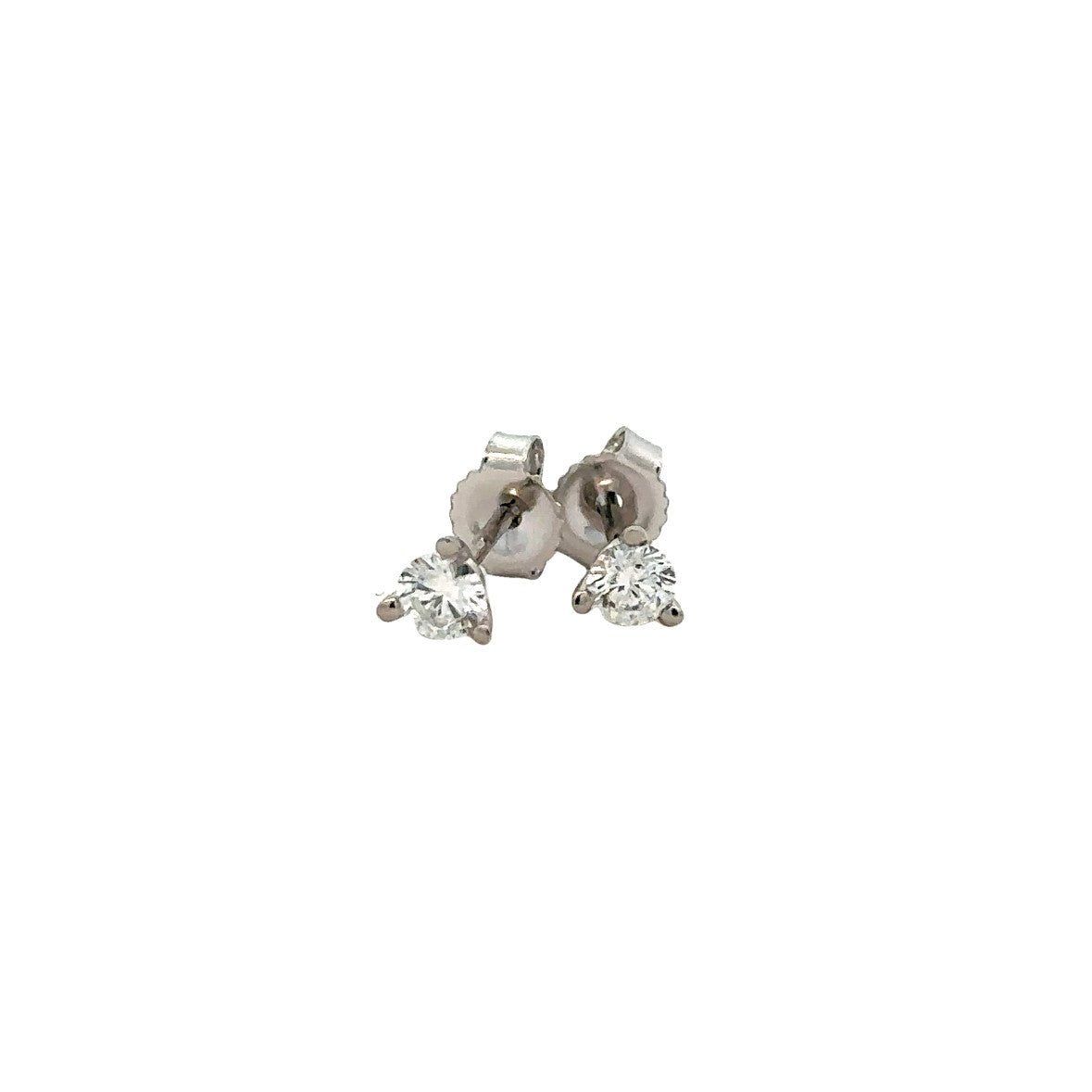 Lady's White 14 Karat Three Prong Studs Earrings With 2=0.25Tw Round G/H I1 Diamonds