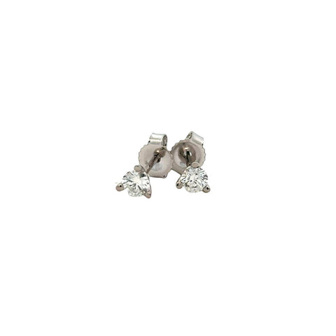 Lady's White 14 Karat Three Prong Studs Earrings With 2=0.25Tw Round G/H I1 Diamonds