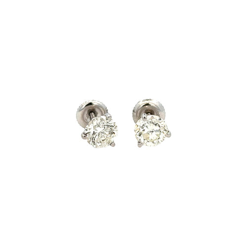 Lady's White 14 Karat Three Prong Studs Earrings With 2=2.00Tw Round G/H I1 Diamonds