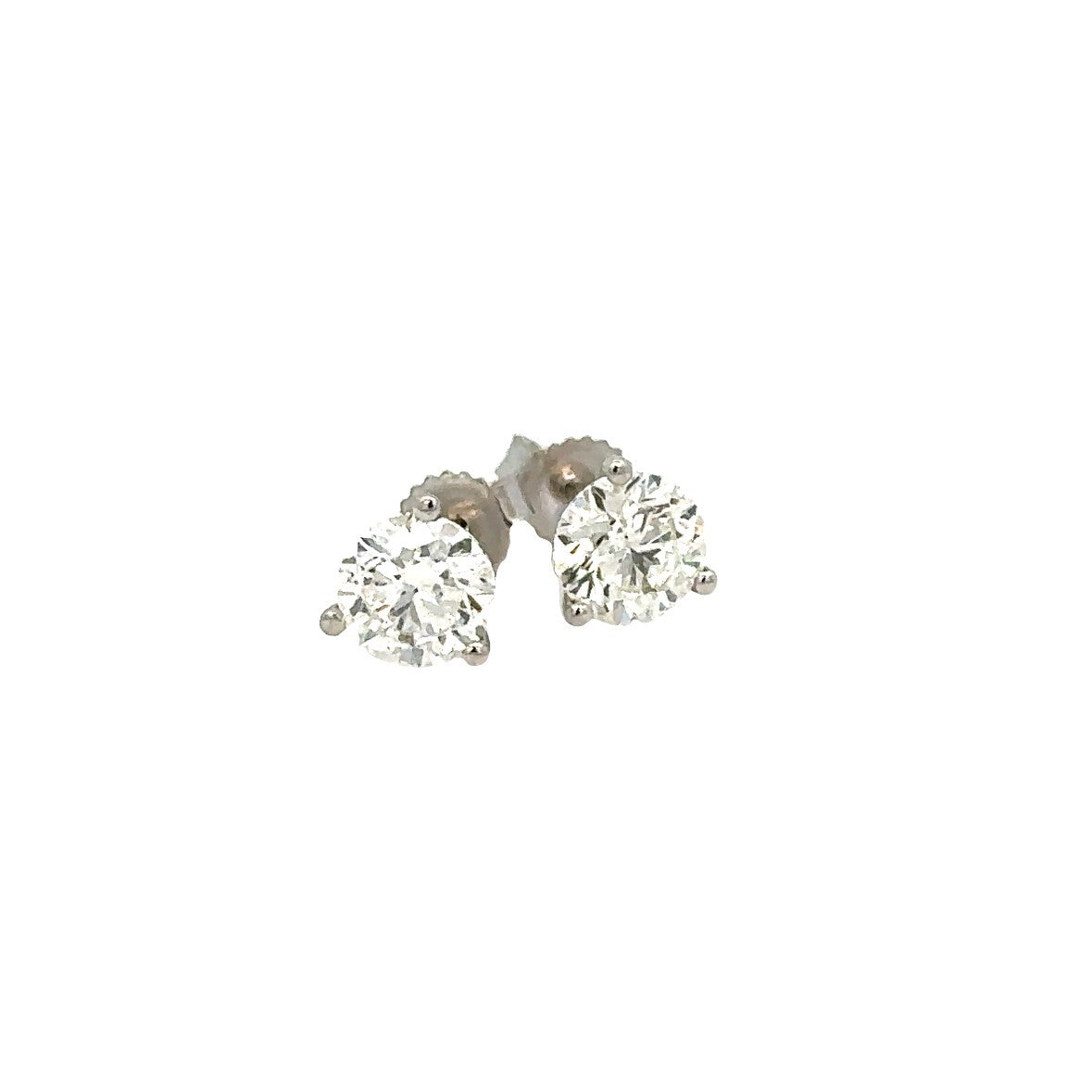 Lady's White 14 Karat Three Prong Studs Earrings With 2=1.50Tw Round G/H I1 Diamonds