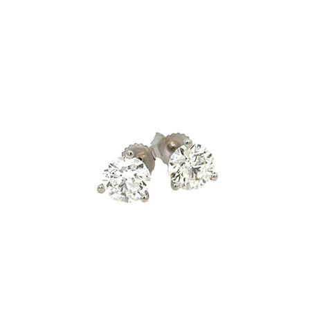 Lady's White 14 Karat Three Prong Studs Earrings With 2=1.50Tw Round G/H I1 Diamonds