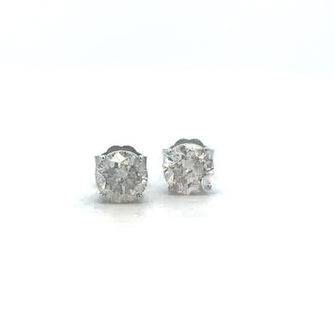 Lady's White 14 Karat Four Prong Studs Earrings With 2 2.00Tw Round J/K I3 Diamonds