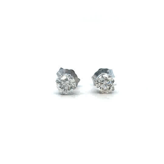 Lady's White 14 Karat Four Prong Studs Earrings With 2 0.75Tw Round J/K I2 Diamonds