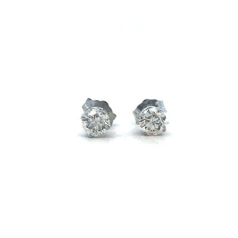 Lady's White 14 Karat Four Prong Studs Earrings With 2 0.75Tw Round J/K I2 Diamonds.