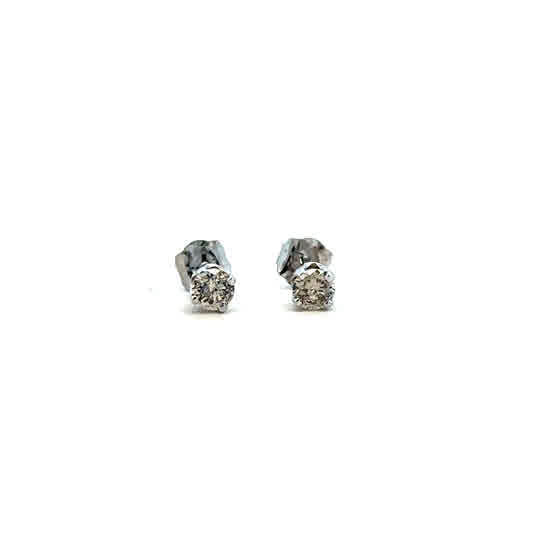 Lady's White 14 Karat Four Prong Studs Earrings With 2 0.25Tw Round J/K I2 Diamonds