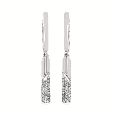 Lady's White Sterling Silver Pave' Bar Dangle Earrings With = 0.16Tw Round G/H Si2 Diamonds
