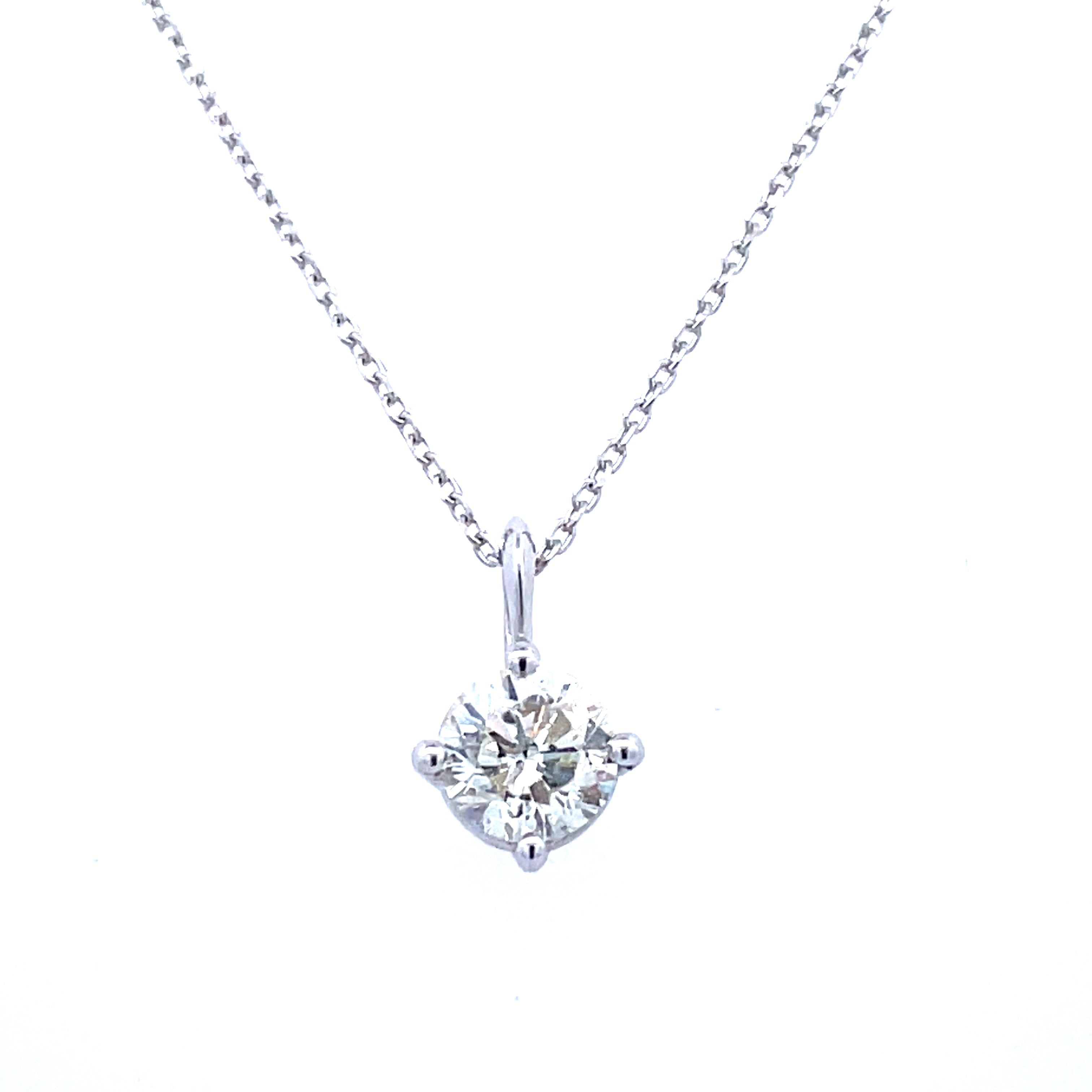 Lady's White 14 Karat Four Prong Solitaire Pendant With One 0.75Ct Round K/L I2 Diamond