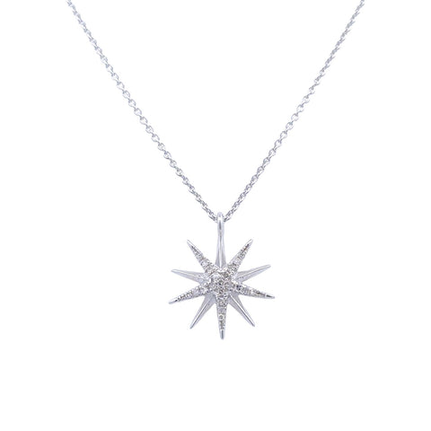 Lady's White Sterling Silver Starburst Pendant With 21=0.10Tw Round H/I Si2 Diamonds Style: Link
Metal: Sterling Silver
Color: White
Finish: Polished