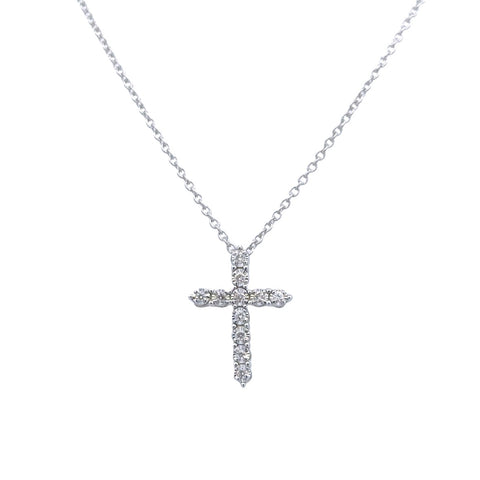 Lady's White Sterling Silver Prong Set Cross Pendant With 11=0.10Tw Round H/I Si2 Diamonds 

Style: Link
Metal: Sterling Silver
Color: White
Finish: Polished