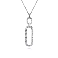 Lady's White 14 Karat Link Chain Drop Pendant With 1.16Tw Round H/I Si2 Diamonds