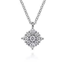 Lady's White 14 Karat Kite Set Cluster Pendant Length 17.5 With 8=0.43Tw Marquise G/H Vs2 Diamonds And 0.40Tw Round G/H Si2 Diamonds