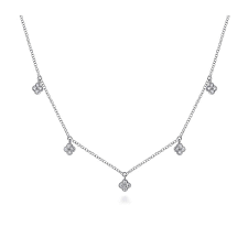 Lady's White 14 Karat Clover Dangle Stations Pendant Length 16 With 0.24Tw Round H/I Si2 Diamonds