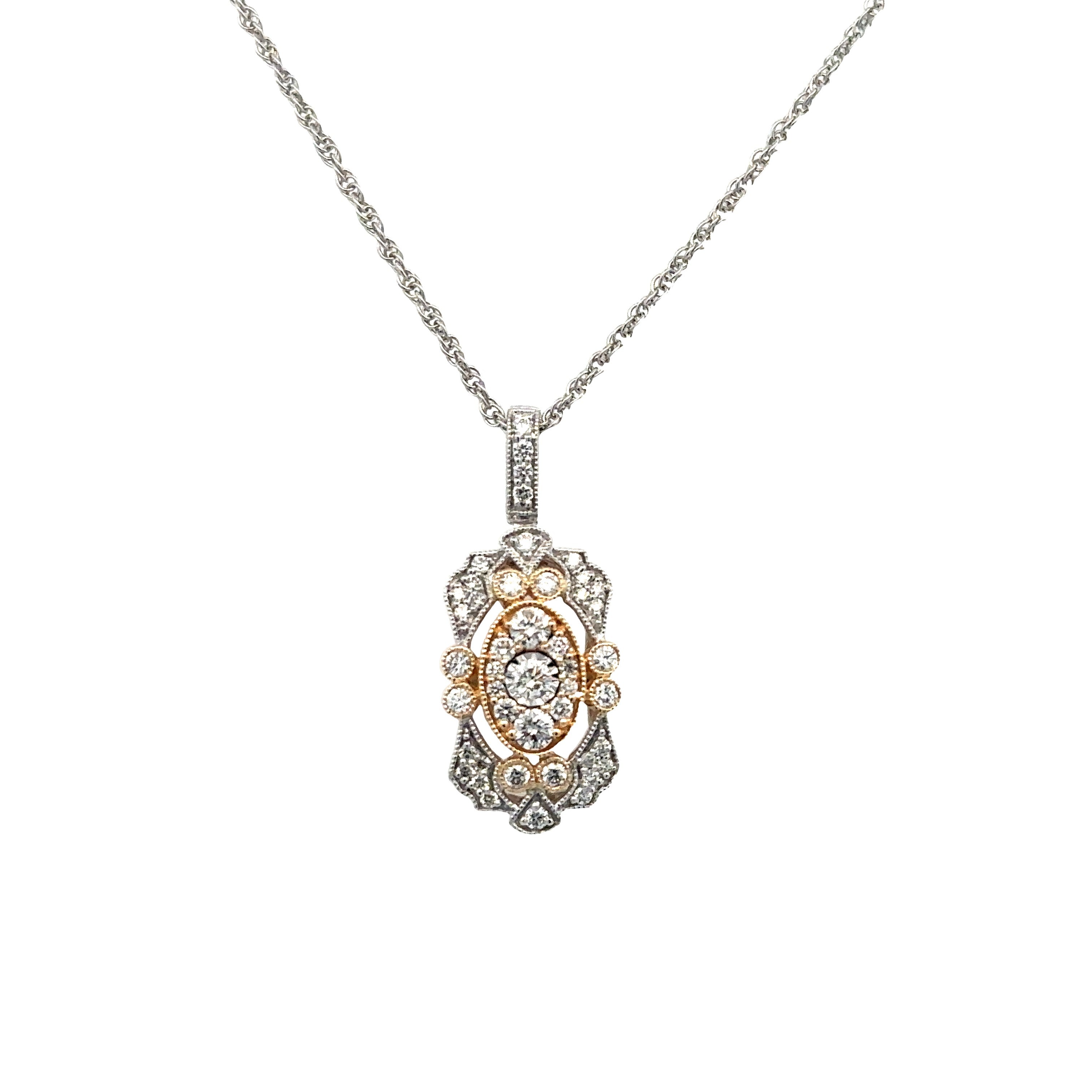White/Yellow 14 Karat Vintage Medallion Pendant With 0.50Tw Round G/H Si1 Diamonds