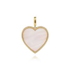 Yellow 14 Karat 32Mm Bujukan Heart Pendant Heart, Pink Mother Of Pearl