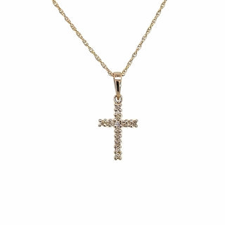Yellow 14 Karat Small Cross Pendant 0.07tw Round H/I I1 Diamonds