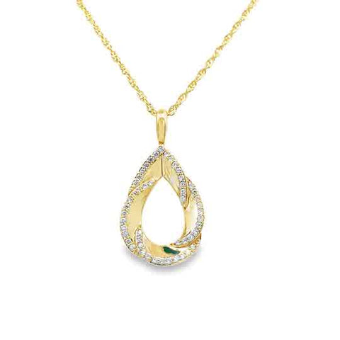 Yellow 14 Karat Twisted Teardrop Pendant Length 18 With = 0.25Tw Round G/H Si1 Diamonds
