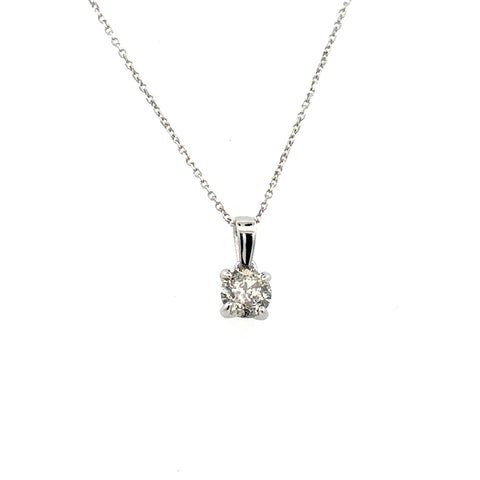 White 14 Karat Solitaire Style Pendant  Length 18 one = 0.33ct Round J/K I2 Diamond Regularly $1,099, Valentine's Special $649 While Supplies Last. Cannot be combined with any other offer or discount.
