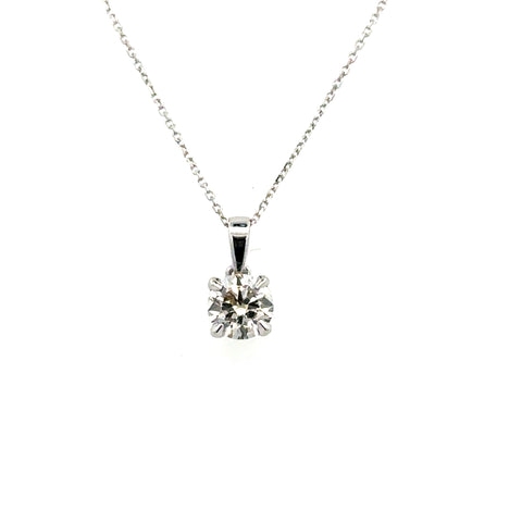 White 14 Karat Solitaire Style Pendant  Length 18 With One = 0.50Ct Round J/K I2 Diamond Regularly $1,799, Valentine's Special $899 While Supplies Last. Cannot be combined with any other offer or discount.