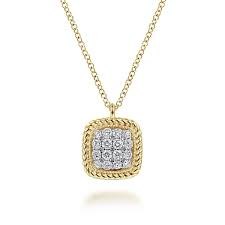 Yellow 14 Karat Hampton Collection, Pave' With Twisted Rope Halo Pendant Length 17.5