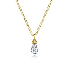 Yellow 14 Karat Bujukan Collection, Teardrop Pendant Length 17.5 With = 0.10Tw Round G/H Si2 Diamonds