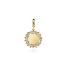 Yellow 14 Karat Bujukan Collection, 18Mm Round Personalize Medallion Pendant With = 0.30Tw Round G/H Si2 Diamonds