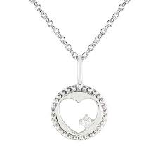 White Sterling Silver Circle With Open Heart Pendant Length 18 With One 0.01Ct Round H/I Si2 Diamond 

Style: Box
Metal: Sterling Silver
Color: White
Finish: Polished