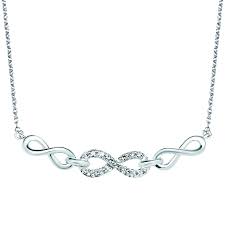 White Sterling Silver Stationary Infinity Pendant Length 18 With 15 0.10Tw Round H/I Si2 Diamonds 

Style: Link
Metal: Sterling Silver
Color: White
Finish: Polished