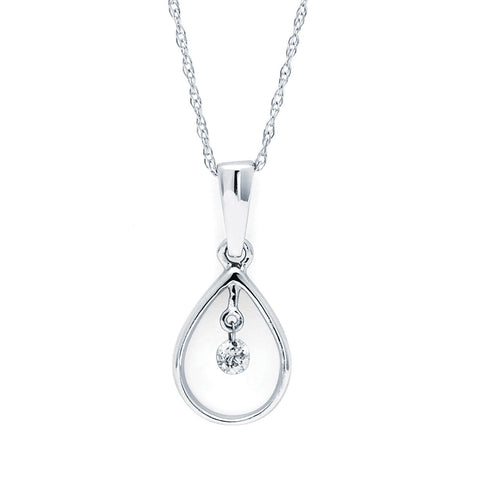 White 14 Karat Teardrop With Shimmering Pendant Length 18 With One = 0.07Ct Round Diamond 

Style: Light Rope
Metal: 14 Karat
Color: White
Finish: Polished