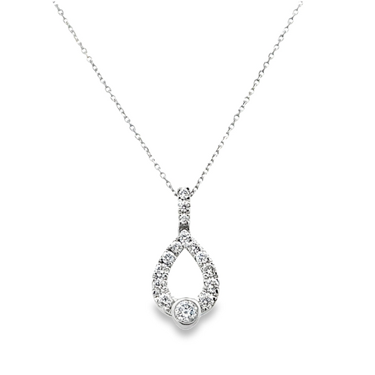 White 14 Karat Modern Teardrop Pendant With 15 = 0.25Tw Round G/H I1 Diamonds Style: Link
Metal: 14 Karat
Color: White
Finish: Polished