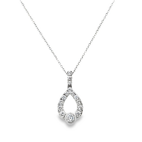 White 14 Karat Modern Teardrop Pendant With 15 = 0.25Tw Round G/H I1 Diamonds Style: Link
Metal: 14 Karat
Color: White
Finish: Polished