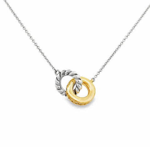 Tt 14Kt/Ss Interlocked Rings Pendant 20 = 0.16tw Round H/I I1 Diamonds Style: Cable