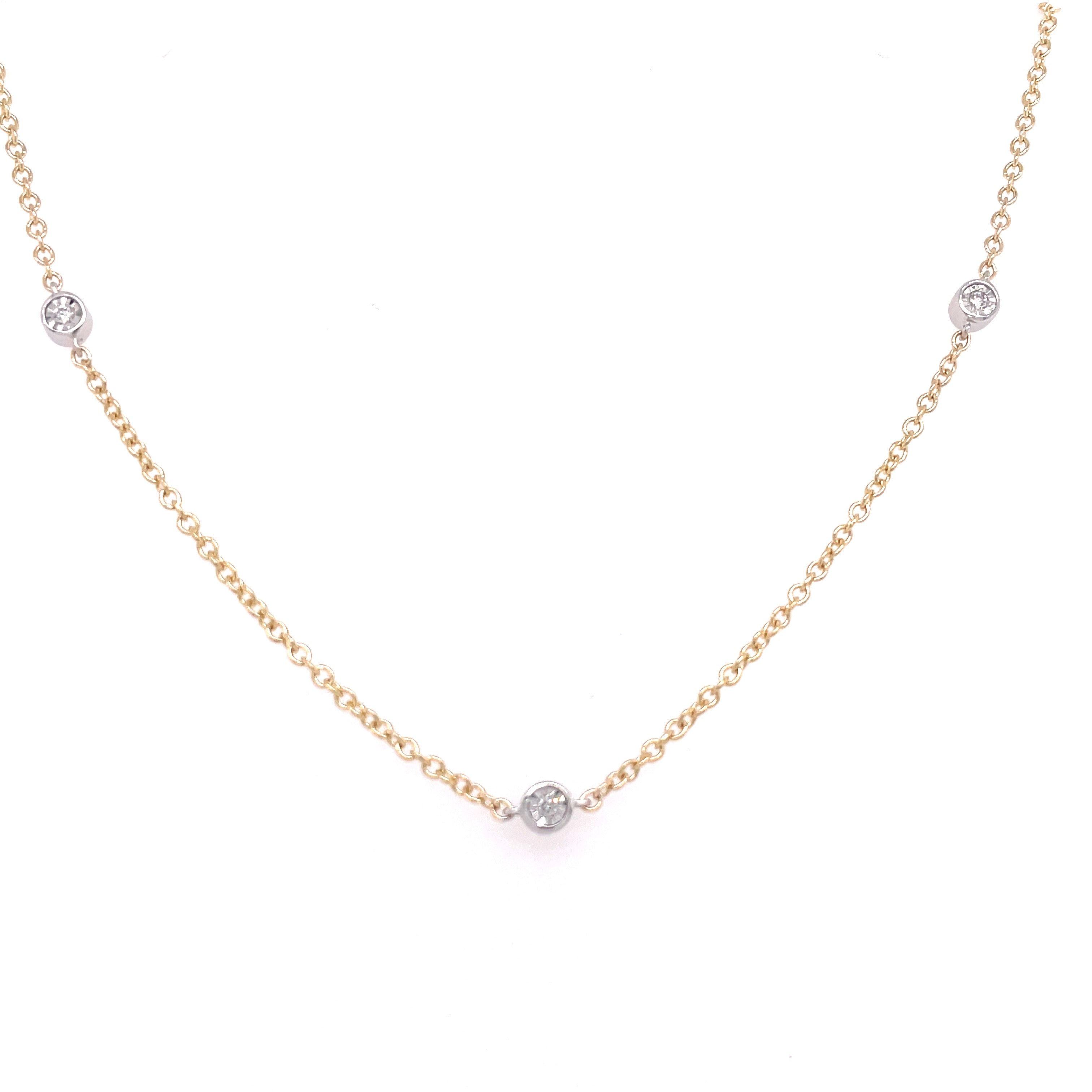 Lady's  14 Karat Yellow Gold  Bezel, Diamond By The Inch Fashion Necklace With 0.25Tw Round Diamonds