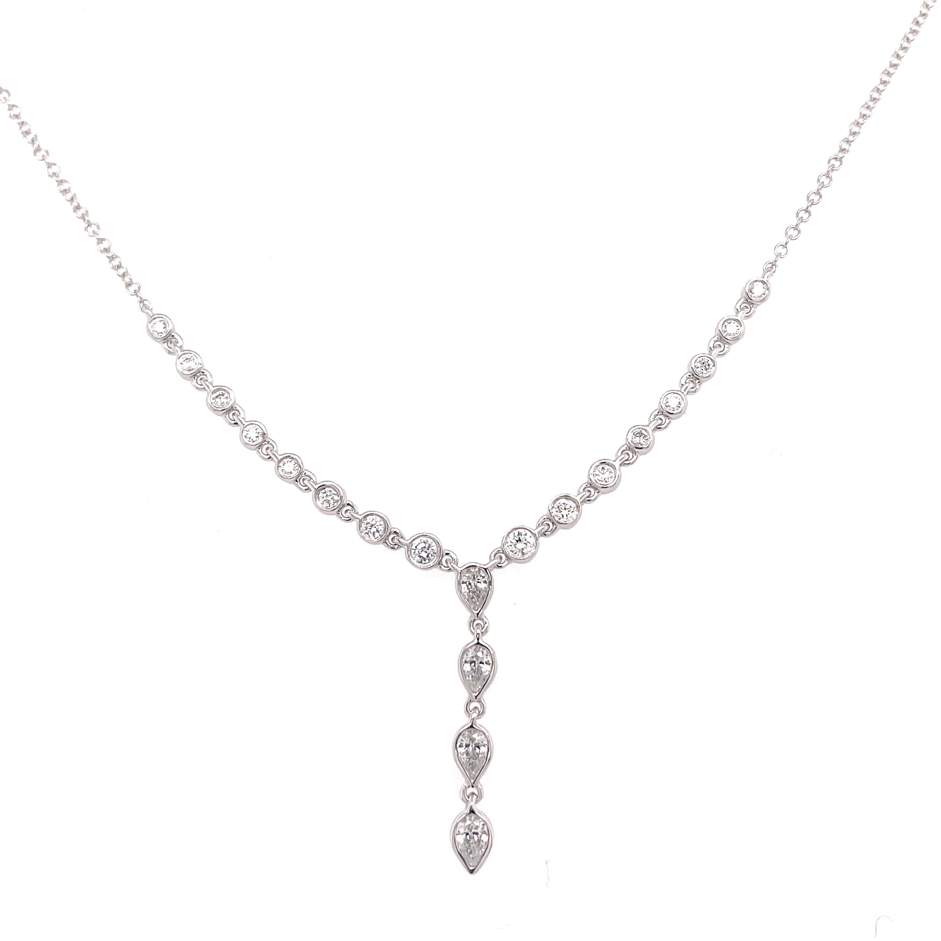 Lady's White Polished 14 Karat Lariate Style Necklace With 0.53Tw Various Shapes G/H Si1 Diamonds, Regularlly $2200.00 Vendor Price $1100.00

Purchases made from our Vendor Price case are not eligible for "complimentary" services. Standard ring sizings,